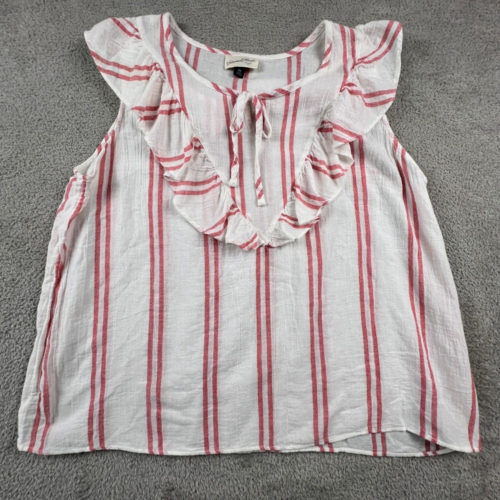 Boho Red White Stripe Ruffle‎ Tie Neck Gauze Blouse Womens XXL Universal Thread